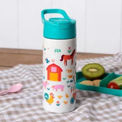 Stainless steel bottle with push button lid 500ml - Farmyard