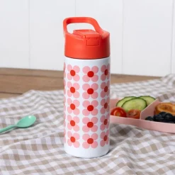 Stainless steel bottle with push button lid 500ml - Pink daisy