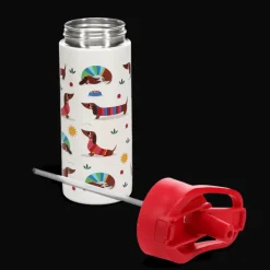Stainless steel bottle with push button lid 500ml - Sunny Sausage Dog