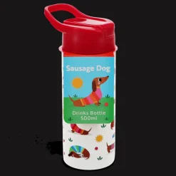 Stainless steel bottle with push button lid 500ml - Sunny Sausage Dog