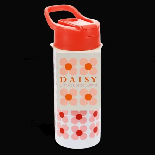 Stainless steel bottle with push button lid 500ml - Pink daisy