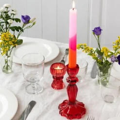 Tall glass candle holder - Red