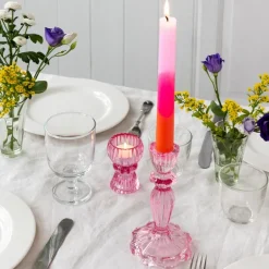 Tall glass candle holder - Pink