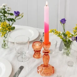 Tall glass candle holder - Orange