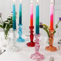 Tall glass candle holder - Pink