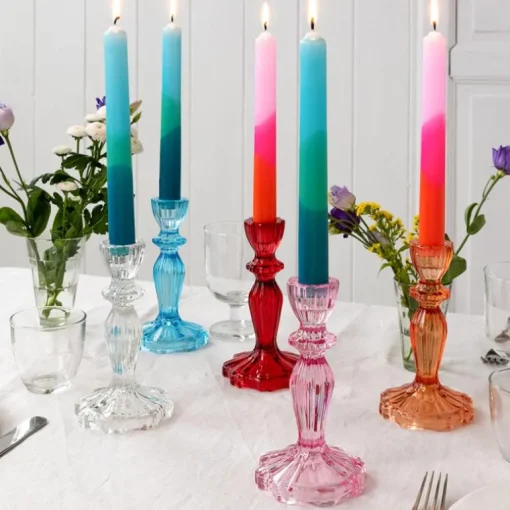 Tall glass candle holder - Pink