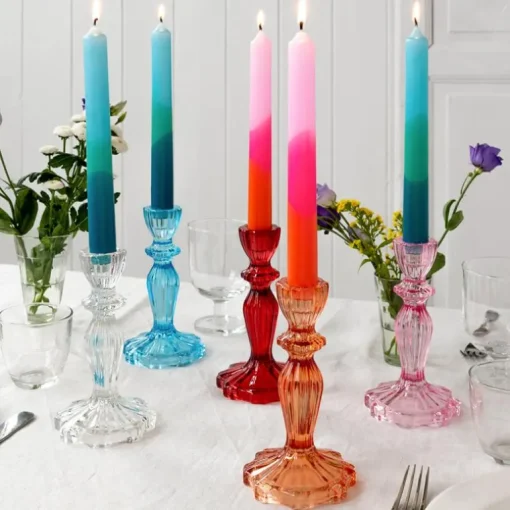 Tall glass candle holder - Orange