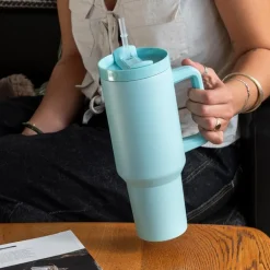 Travel tumbler with handle (1.2Ltr) - Eggshell blue