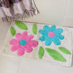 Tufted cotton bath mat - Green and pink flowers