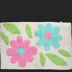 Tufted cotton bath mat - Green and pink flowers