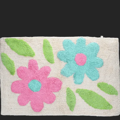 Tufted cotton bath mat - Green and pink flowers