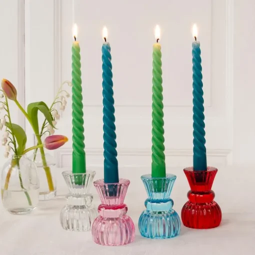 Twisted candles (pack of 4) - Green and blue