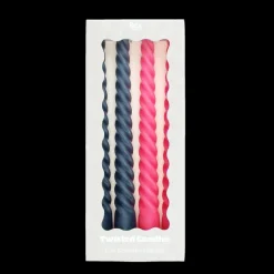 Twisted candles (pack of 4) - Dark grey and pink