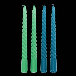 Twisted candles (pack of 4) - Green and blue