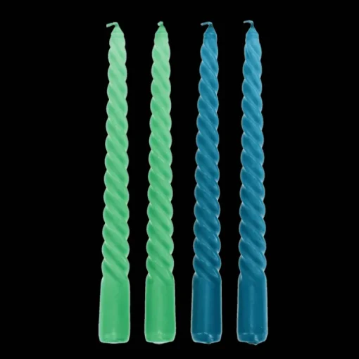Twisted candles (pack of 4) - Green and blue
