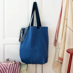Two-tone cotton tote bag - Indigo blue