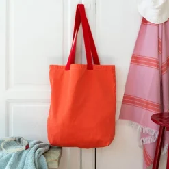 Two-tone cotton tote bag - Coral