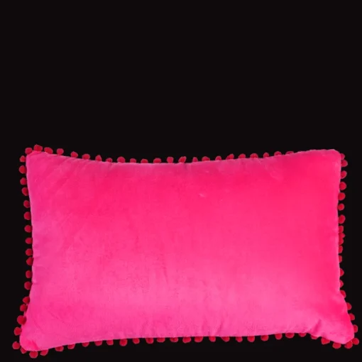 Velvet pom pom cushion - Pink