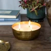 3-wick scented candle bowl - Gold tone hammered metal