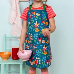 Wipeable cotton children's apron - Fairies in the Garden