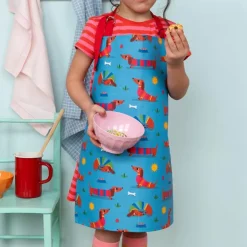 Wipeable cotton children's apron - Sunny Sausage Dog