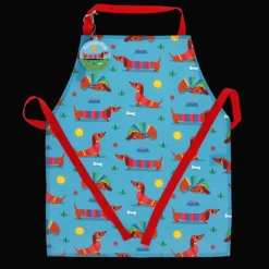 Wipeable cotton children's apron - Sunny Sausage Dog