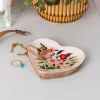 Wooden heart-shaped trinket dish - Flowers