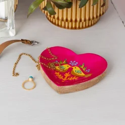 Wooden heart-shaped trinket dish - Birds