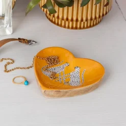 Wooden heart-shaped trinket dish - Leopards
