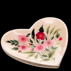 Wooden heart-shaped trinket dish - Flowers