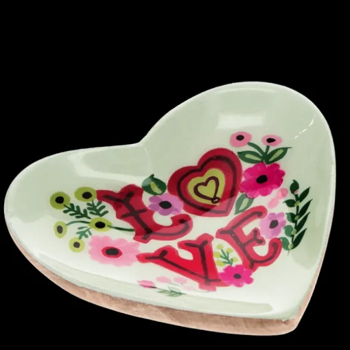 Wooden heart-shaped trinket dish - Love