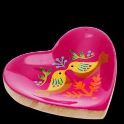 Wooden heart-shaped trinket dish - Birds