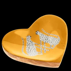 Wooden heart-shaped trinket dish - Leopards