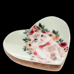 Wooden heart-shaped trinket dish - Cat
