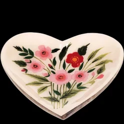 Wooden heart-shaped trinket dish - Flowers