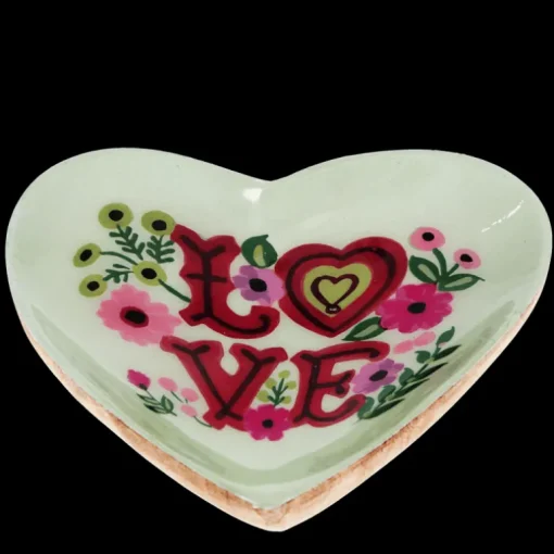 Wooden heart-shaped trinket dish - Love