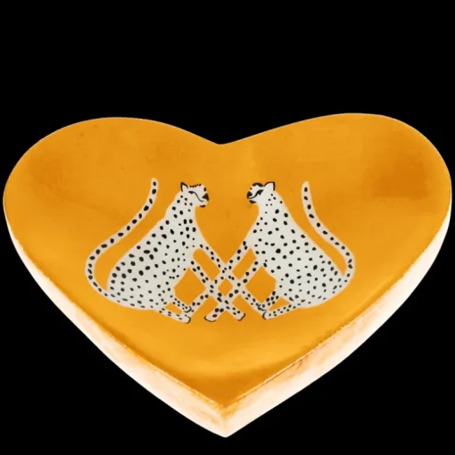 Wooden heart-shaped trinket dish - Leopards