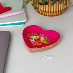 Wooden heart-shaped trinket dish - Birds