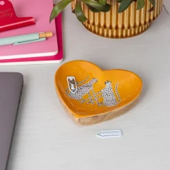 Wooden heart-shaped trinket dish - Leopards