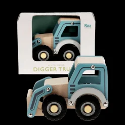 Wooden push along vehicle toy - Digger truck (blue)