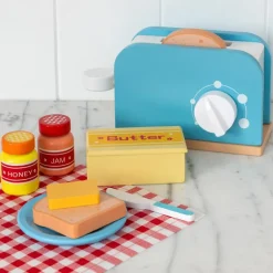 Wooden toy toaster playset