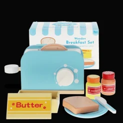 Wooden toy toaster playset